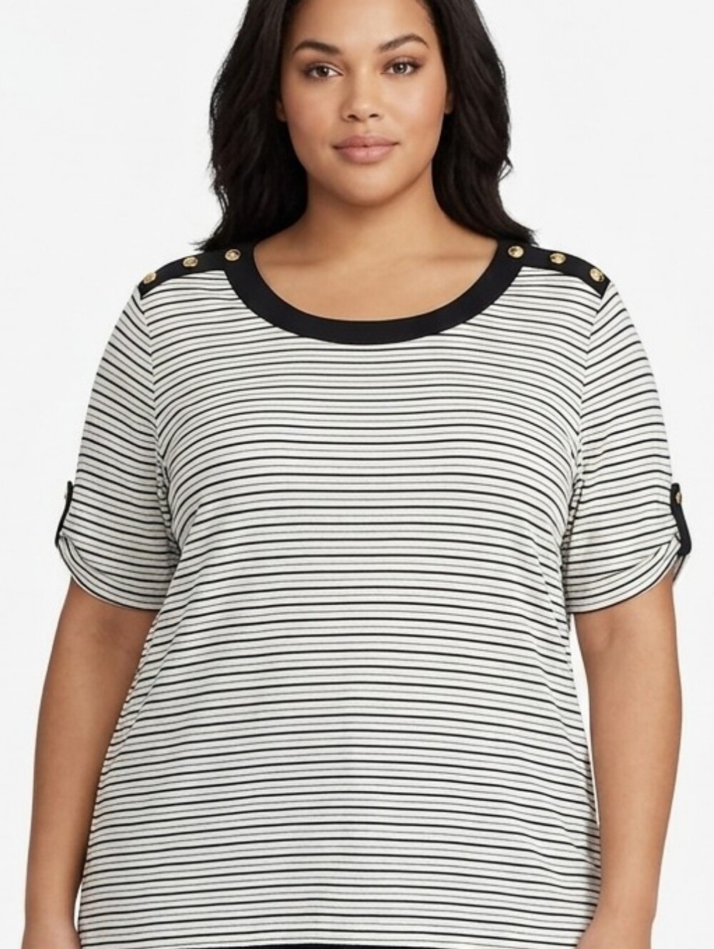 NWT Lauren Ralph Lauren Striped Shoulder Button Top (Runs Small)